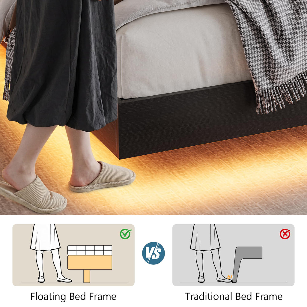 GalnFu King Size Floating Bed Frame with LED Lights