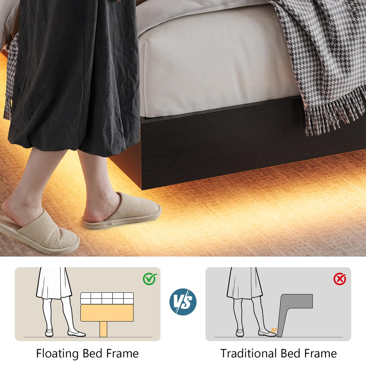 GalnFu King Size Floating Bed Frame with LED Lights