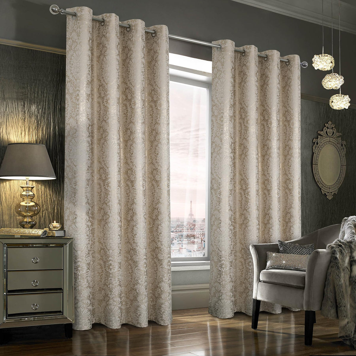 Damask Foil-Print Velvet Blackout Curtains