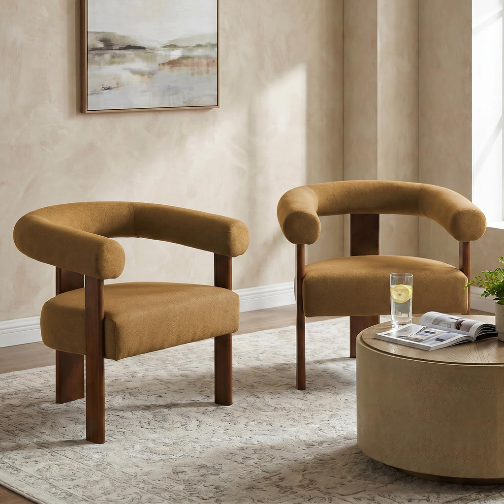 VKNOW Barrel Accent Chairs Set of 2 with Armrests and Rubberwood Legs