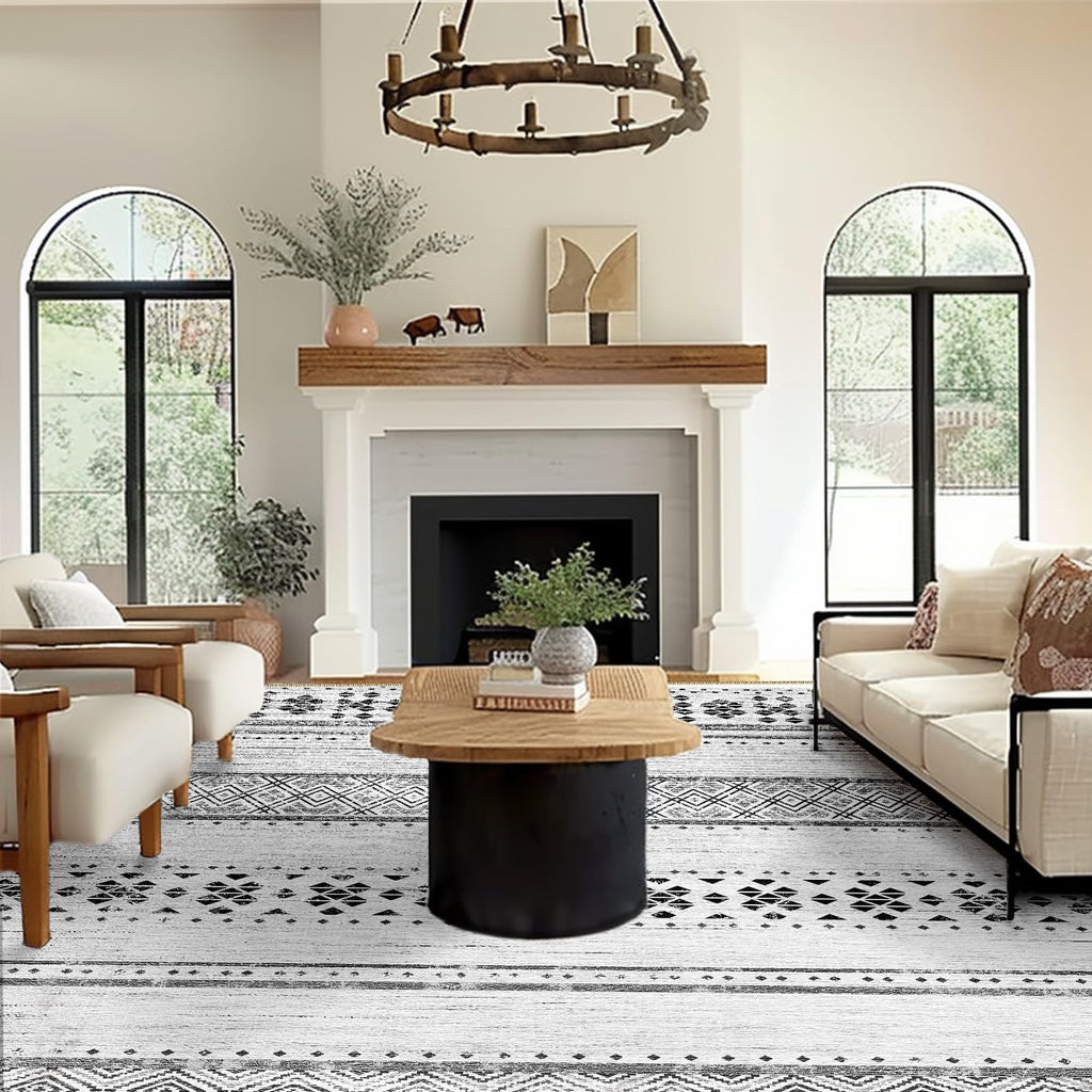 8x10 Washable Area Rugs for Living Room Boho Bedroom Rug Colorful/Black