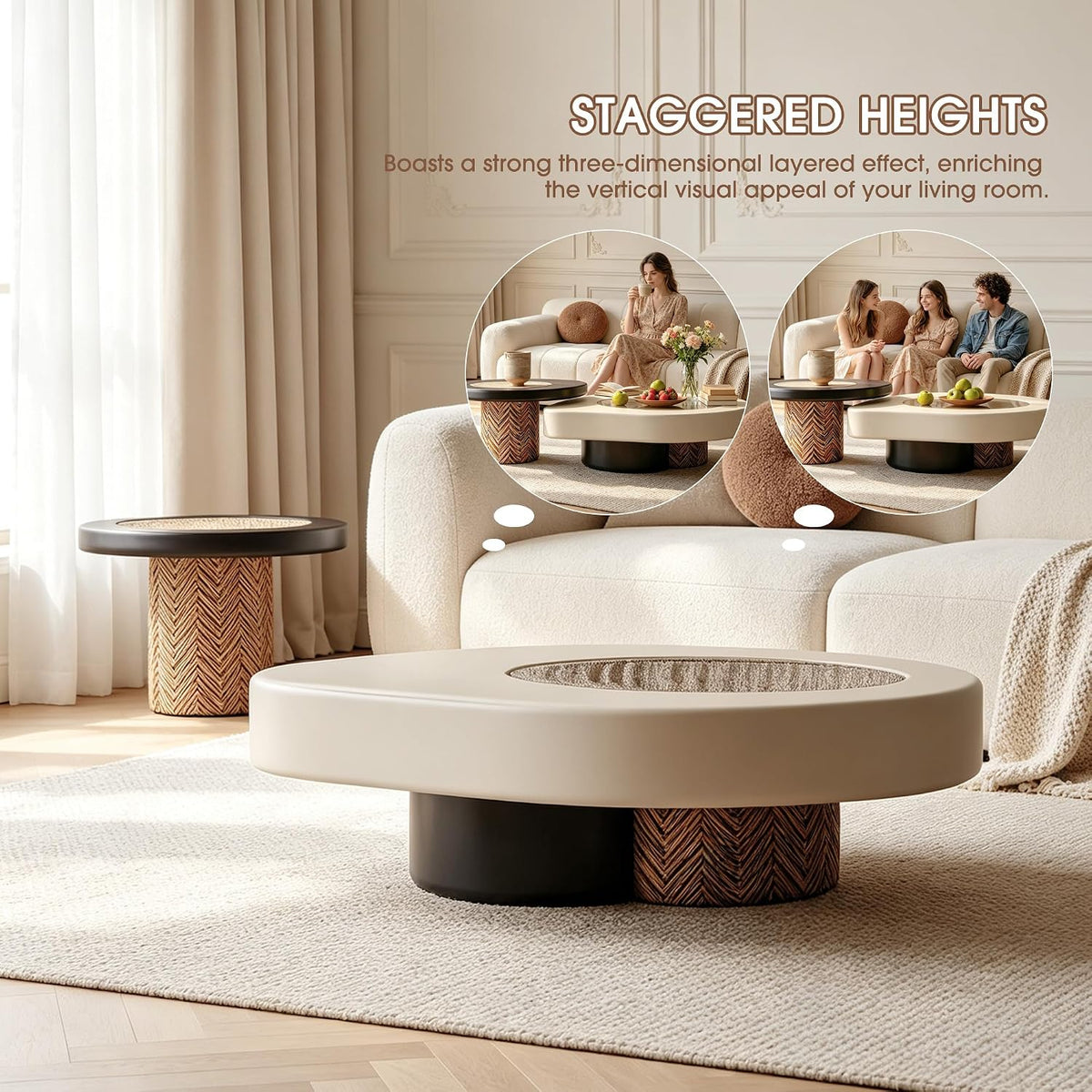 Teardrop-Shaped Coffee Table, Modern Living Room Nesting Coffee Table Set