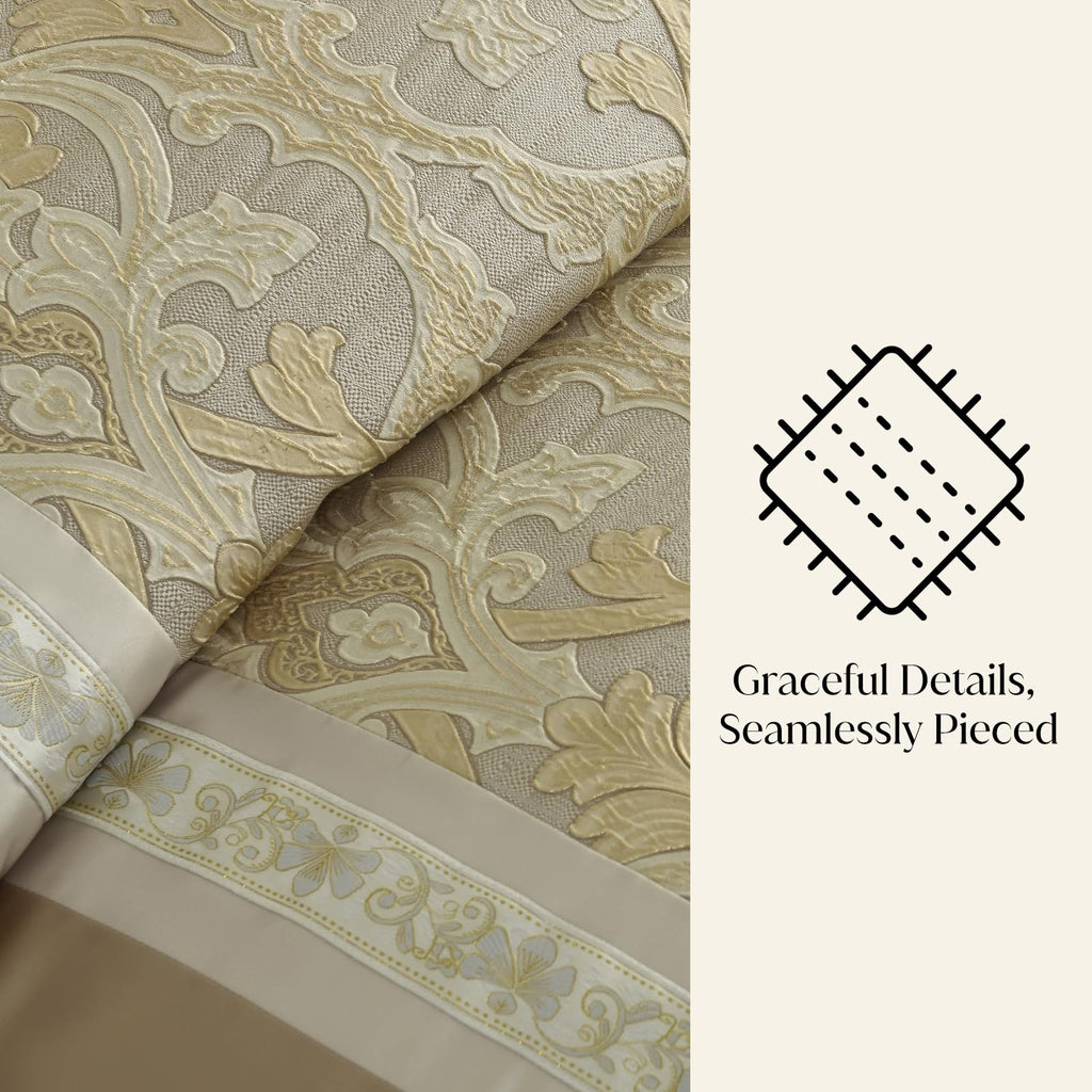 CozyDH Black Gold Jacquard Comforter Set California King, 7PCS Bed in a Bag