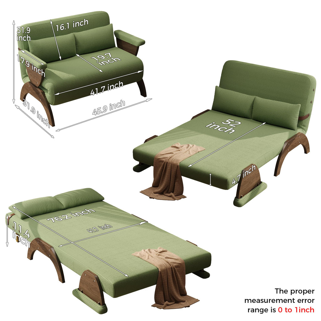JASIWAY 47" 3-in-1 Convertible Sofa Sleeper Chair Bed for Adults, Futon