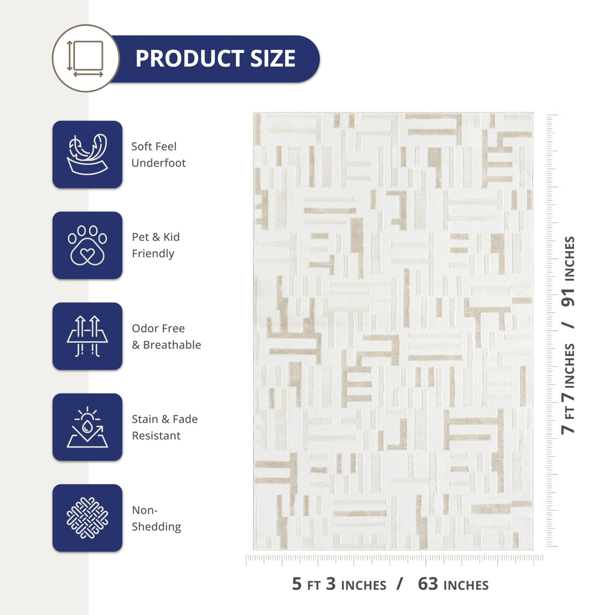 Abani Beige Area Rug - 4' x 6' - Living Room & Bedroom - Geometric Maze Design -