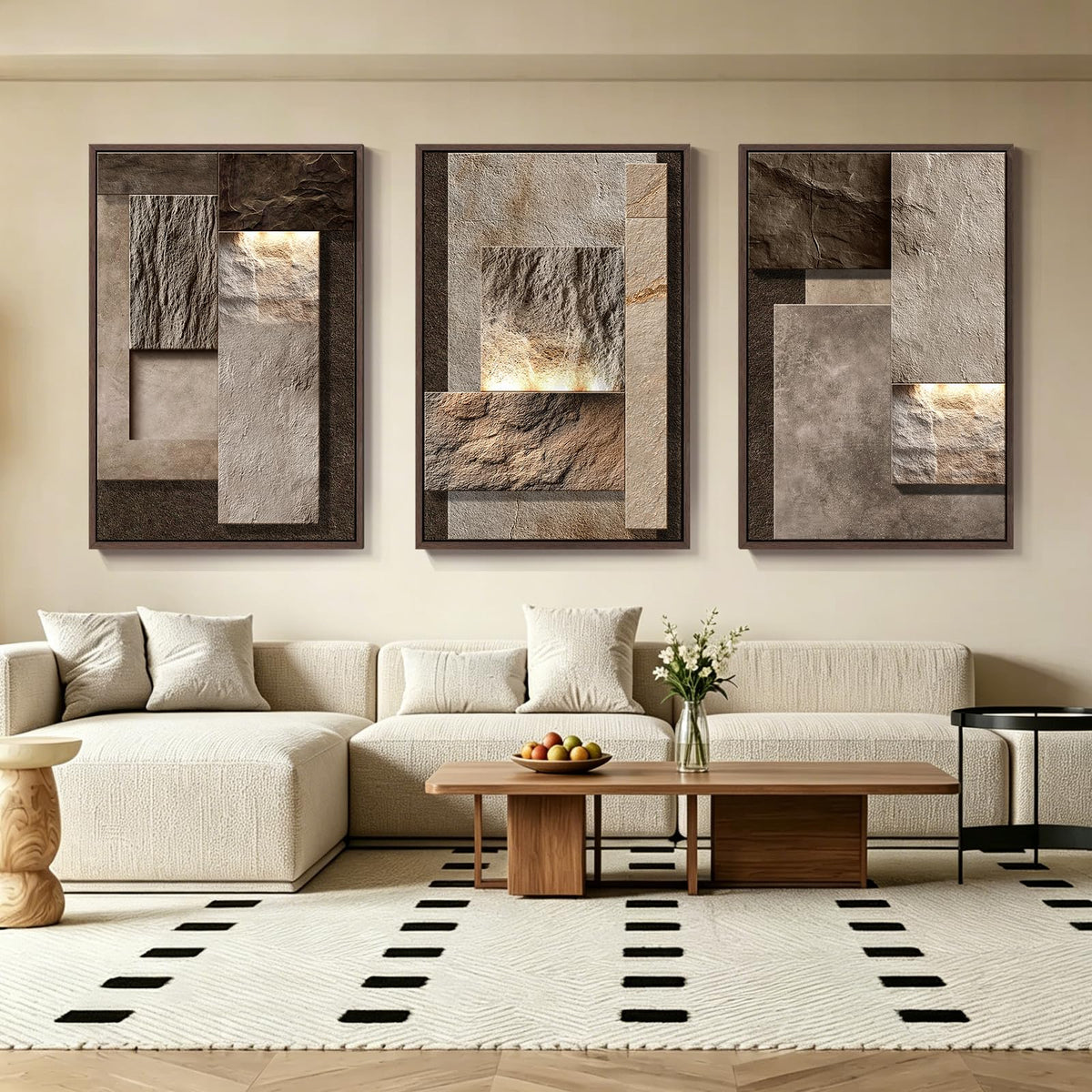 Large Framed 3D Abstract Wood Wall Art