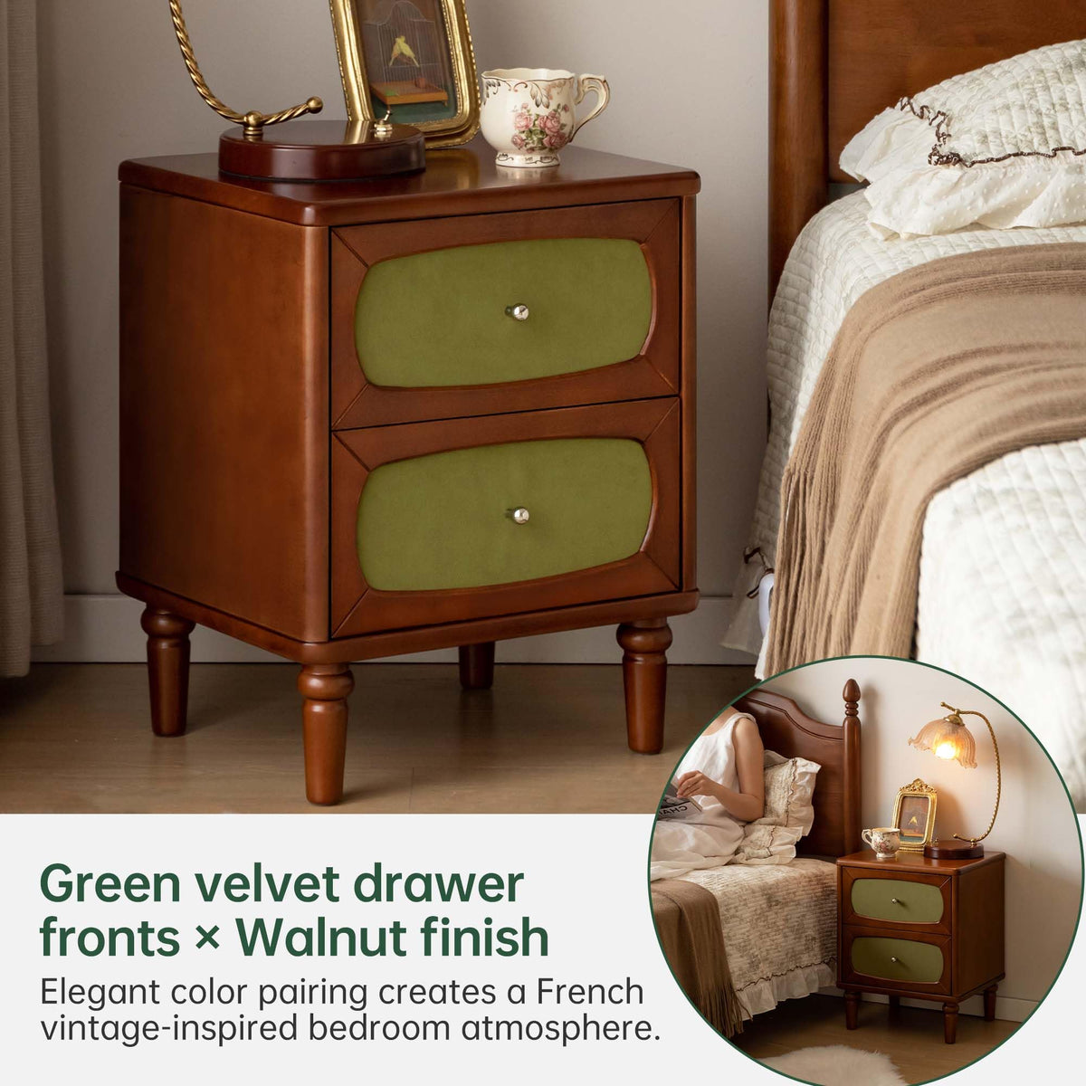 Solid Wood Two-Drawer Nightstand