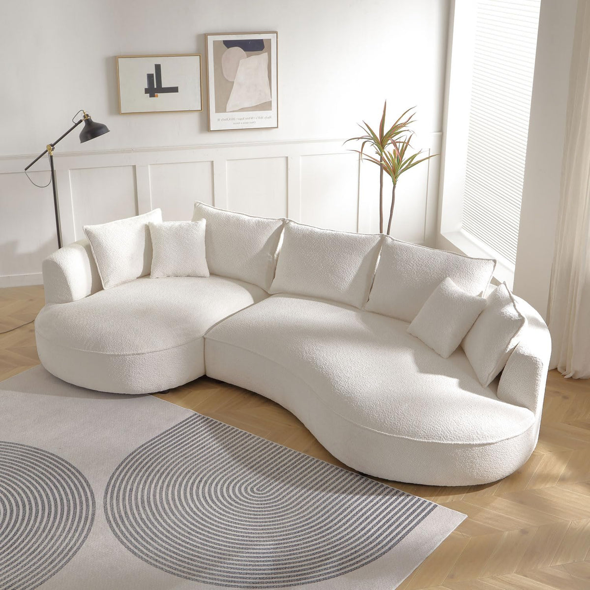 102.36" Curved Sectional Sofa, Gray Velvet 4-Seat Couch