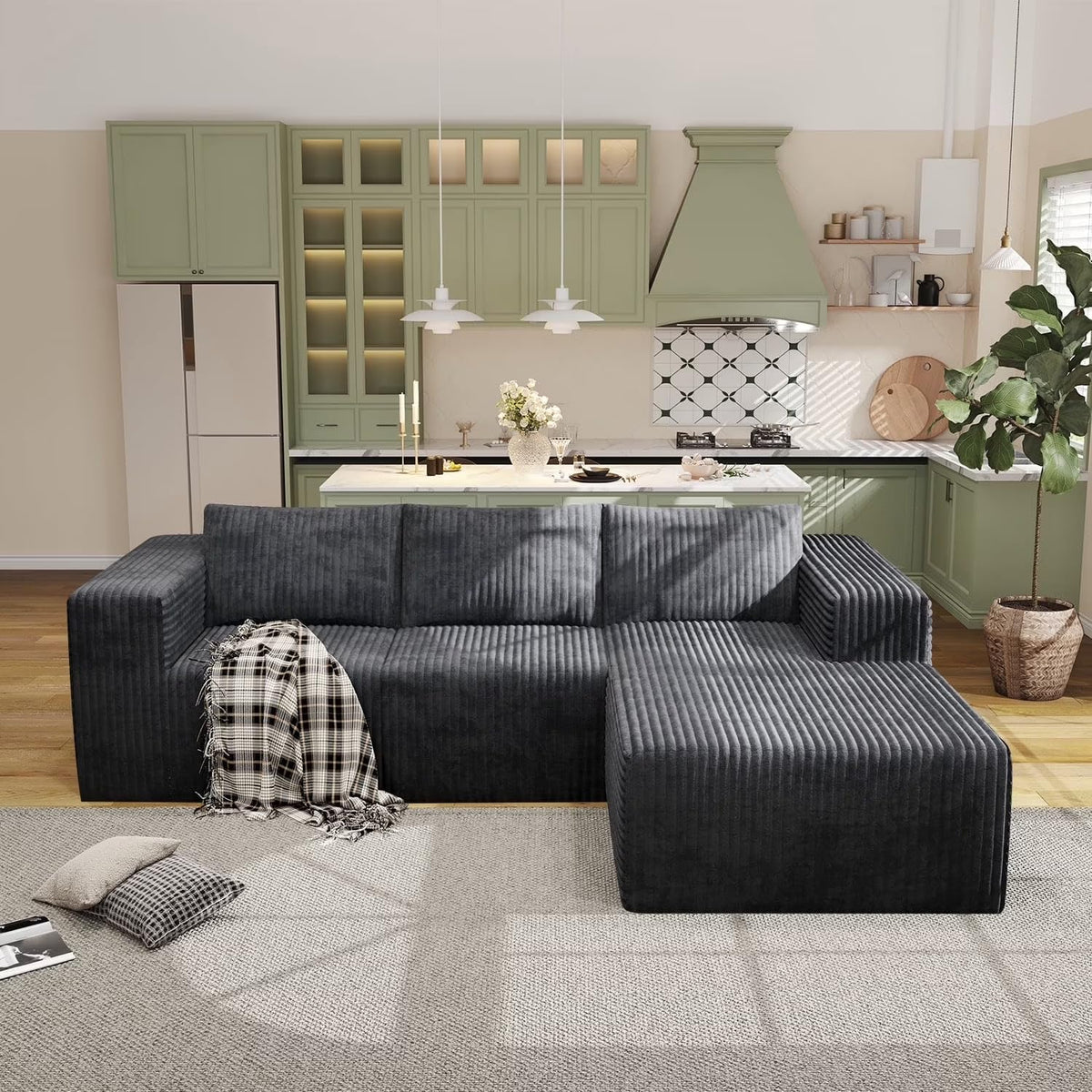 106" Modular Corduroy Cloud Sectional Sofa