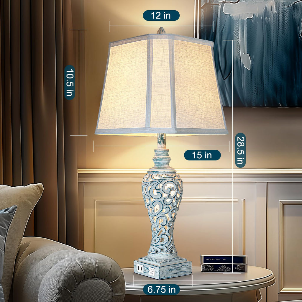 28.5" Farmhouse Table Lamp Set with Nightlights