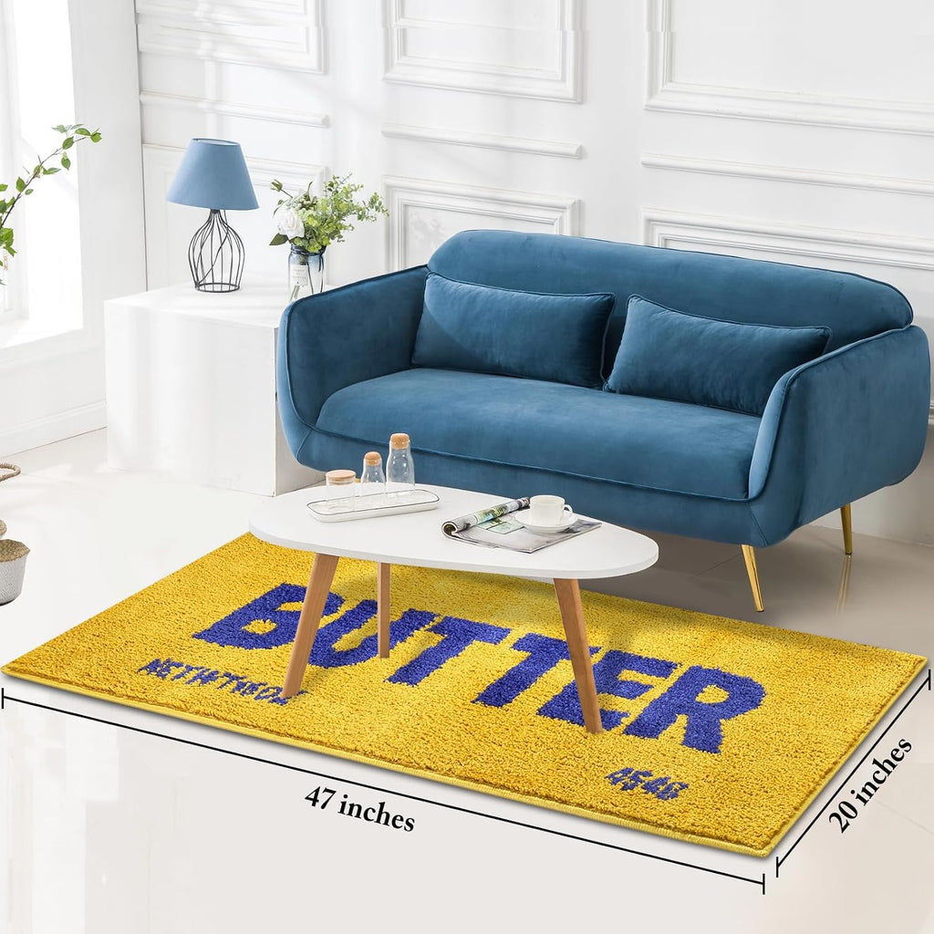 Butter Rug - Bright Yellow Plush Shaggy Non Slip Runner Kitchen Mat and Ultra Soft Accent Rug for Living Room Bedroom or Entryway - 47"x20" Fluffy Indoor Carpet