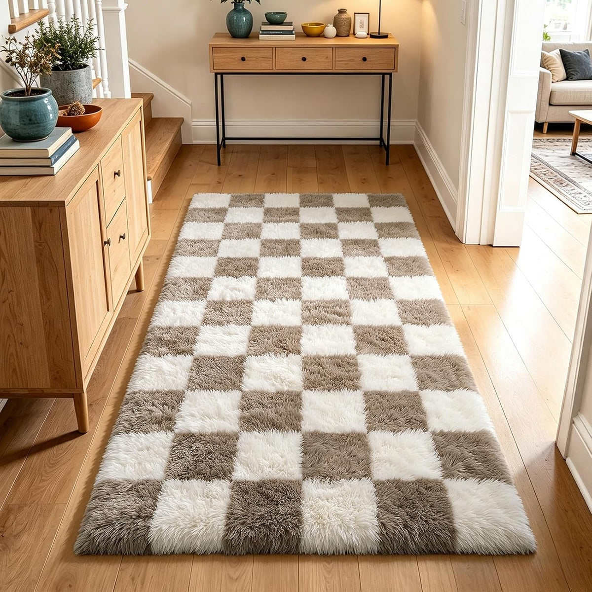 Mottled Beige 9x12 Area Rugs for Living Room, Fluffy Shag Rug Large Carpet