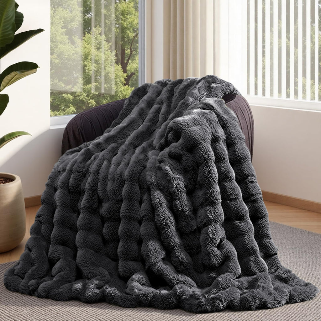 Cow-Print Faux Fur Throw Blanket
