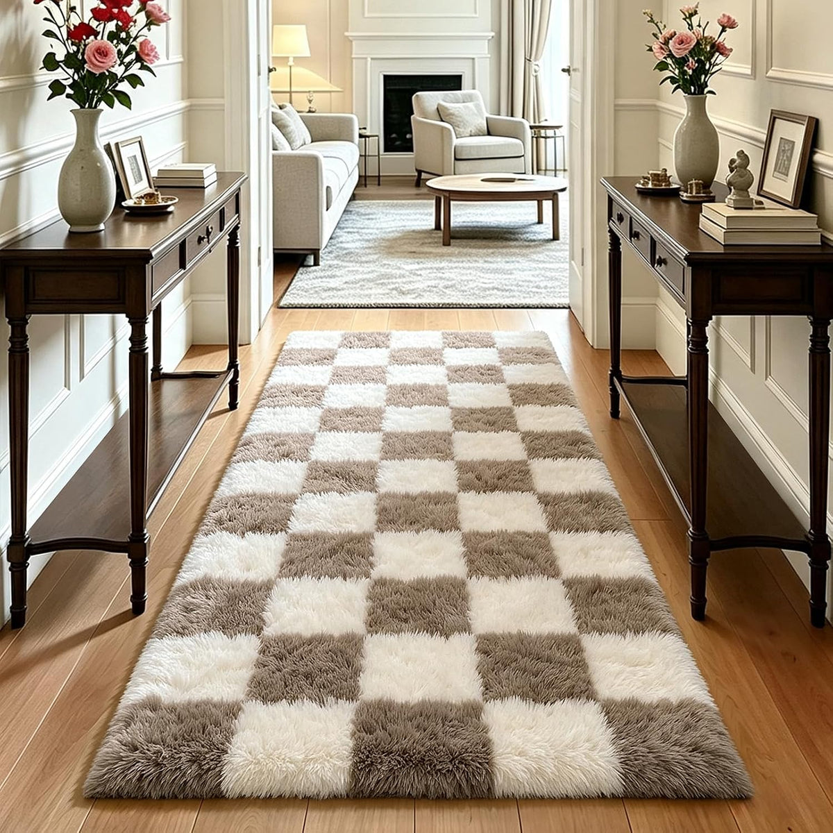 Mottled Beige 9x12 Area Rugs for Living Room, Fluffy Shag Rug Large Carpet