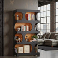 Bookcase Freestanding 71.3" Modern Book Case Display Shelf Tall Bookshelf with S-Shaped Pattern for Bedroom, Home Office, and Living Room, Black