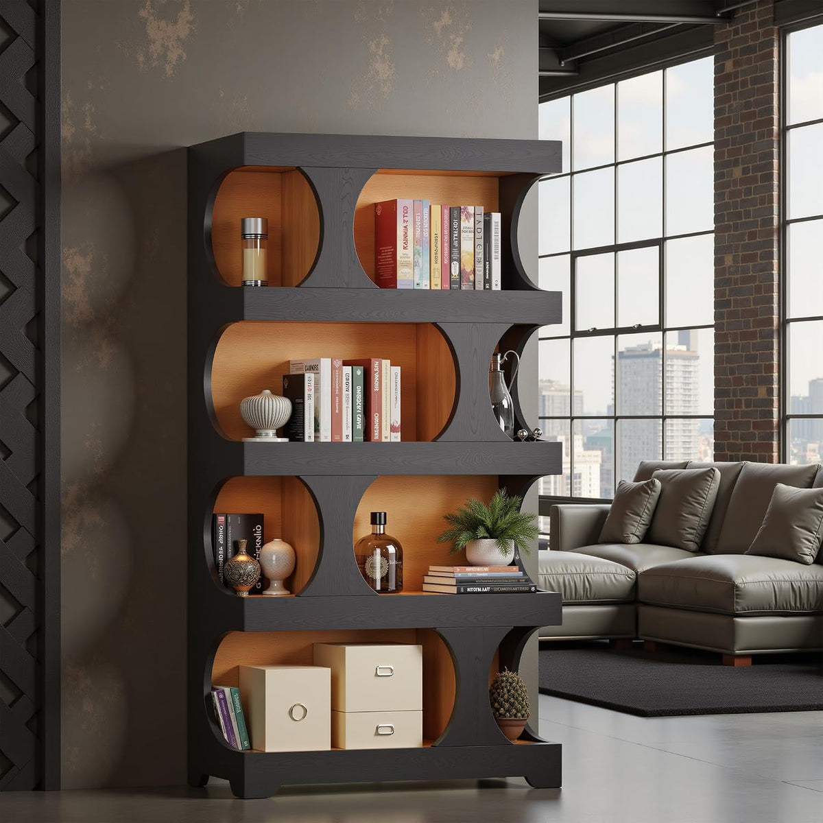 Bookcase Freestanding 71.3" Modern Book Case Display Shelf Tall Bookshelf with S-Shaped Pattern for Bedroom, Home Office, and Living Room, Black