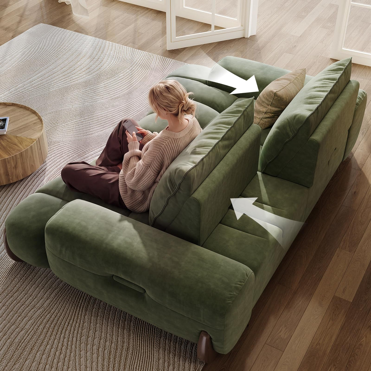 POVISON Arlo 85.2'' Oversized Curved Velvet Loveseat, 2 Seater, Beige