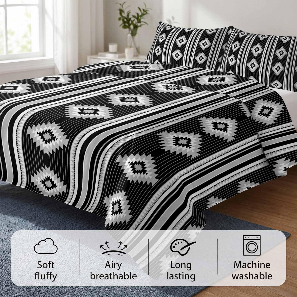 3 Pieces Duvet Cover Queen Bedding Sets Western Ethnic Brown Geometric Luxury Soft