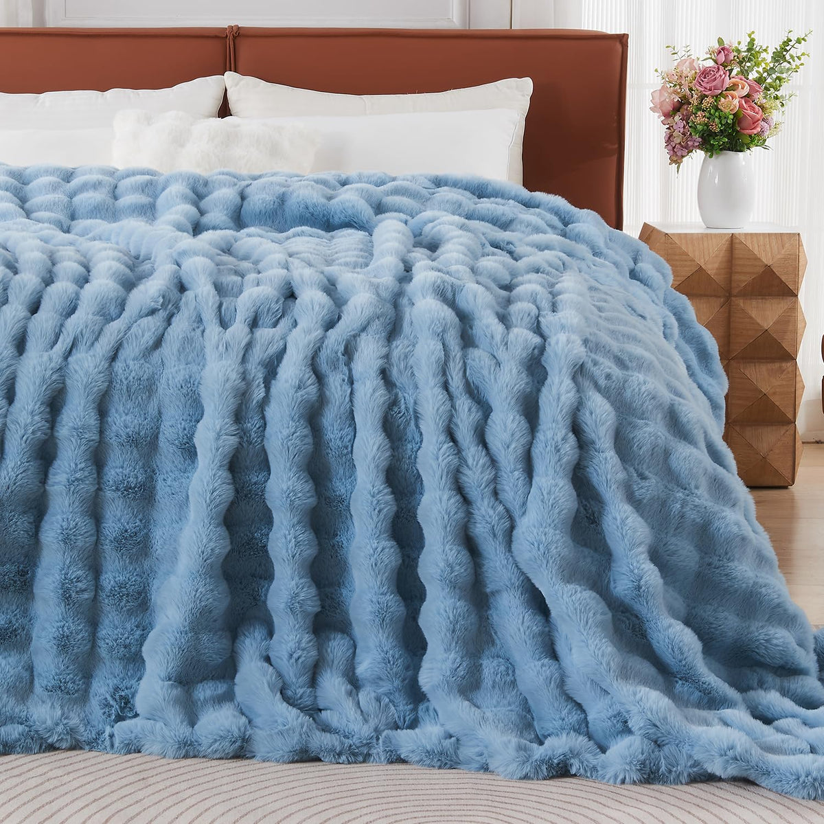 Cow-Print Faux Fur Throw Blanket