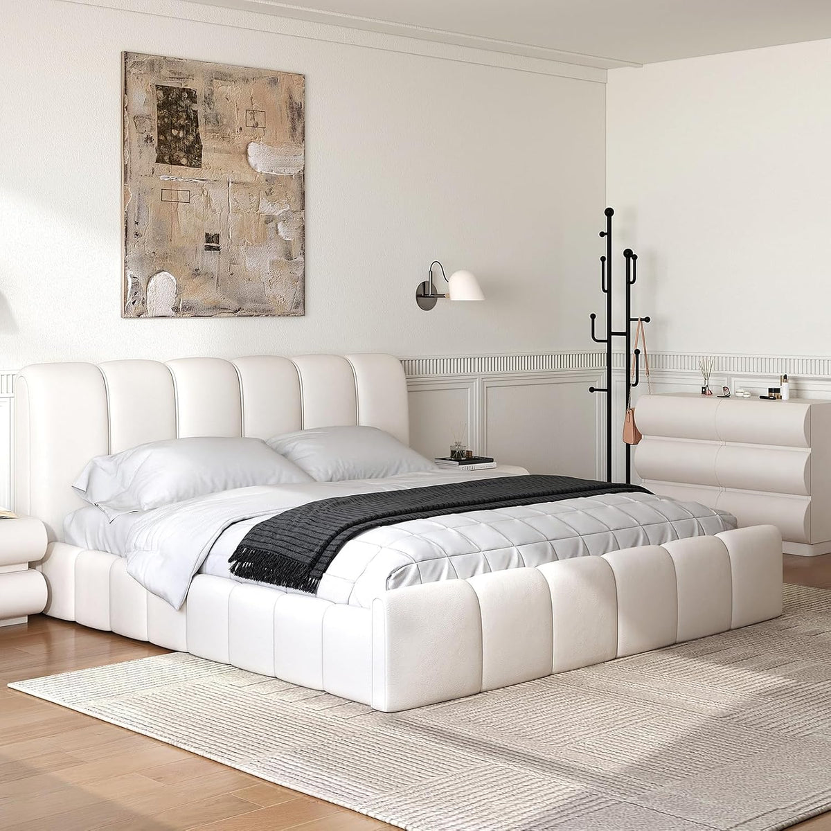 White Faux-Leather Six-Drawer Dresser