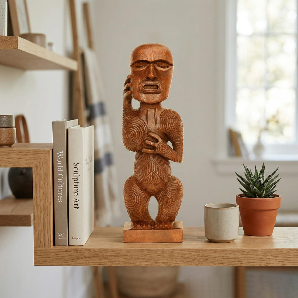 G6 Collection Handmade Wooden Primitive Tattoo Face Tribal Statue Sculpture Tiki