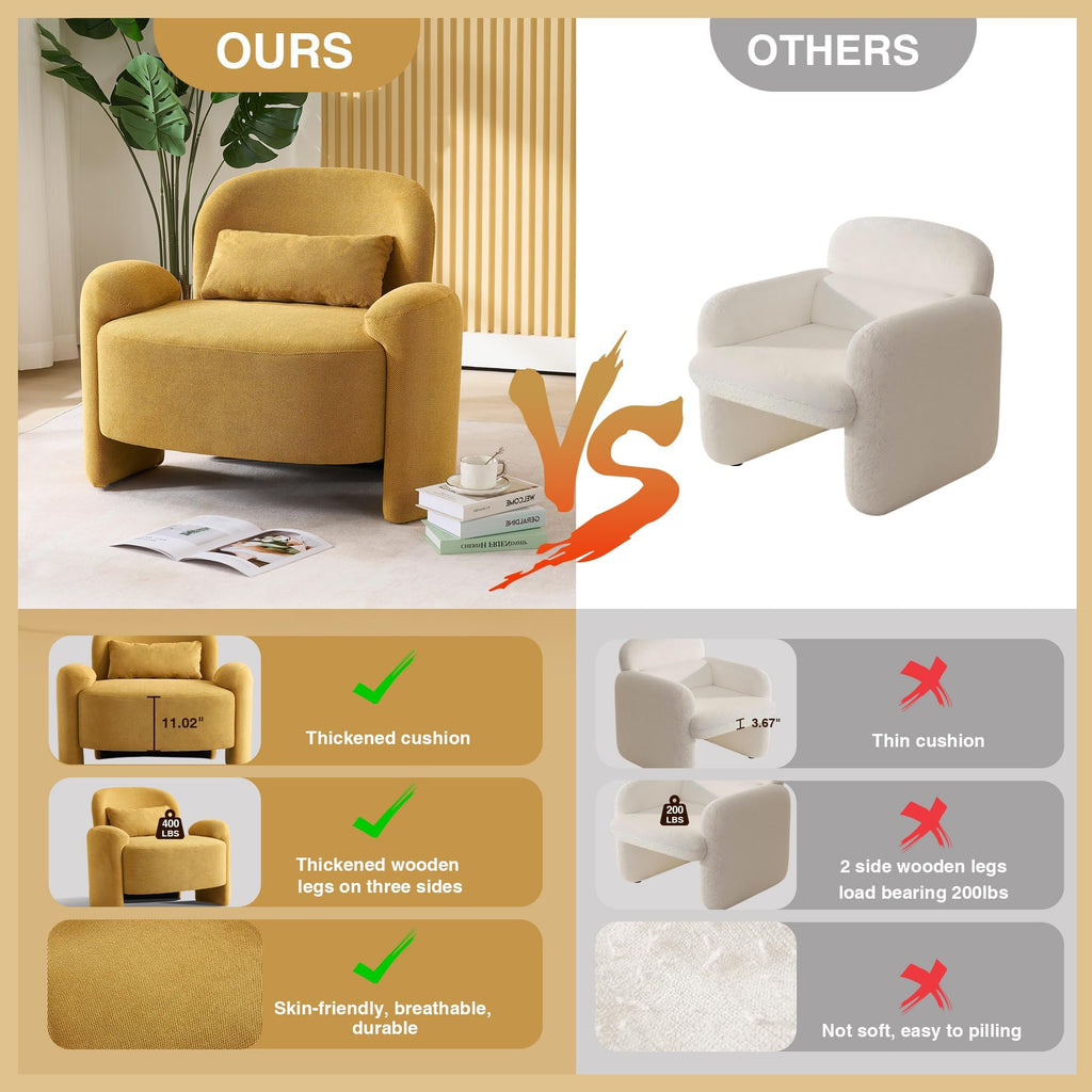 LOULENS Accent Chair Set of 2, Linen Fabric Lounge Armchair, Yellow
