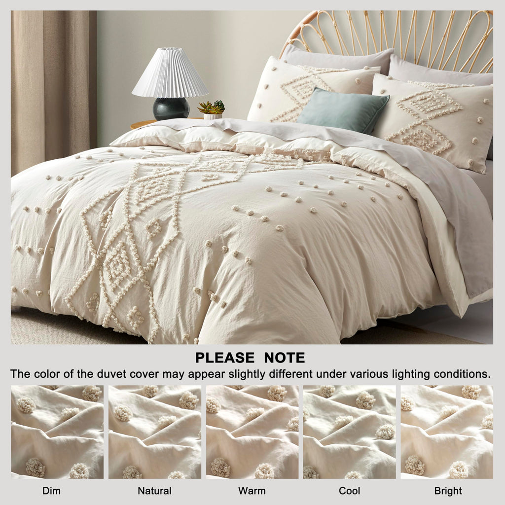 Oli Anderson Tufted Boho Queen Duvet Cover Set, Pumpkin Brown, 3 Pieces