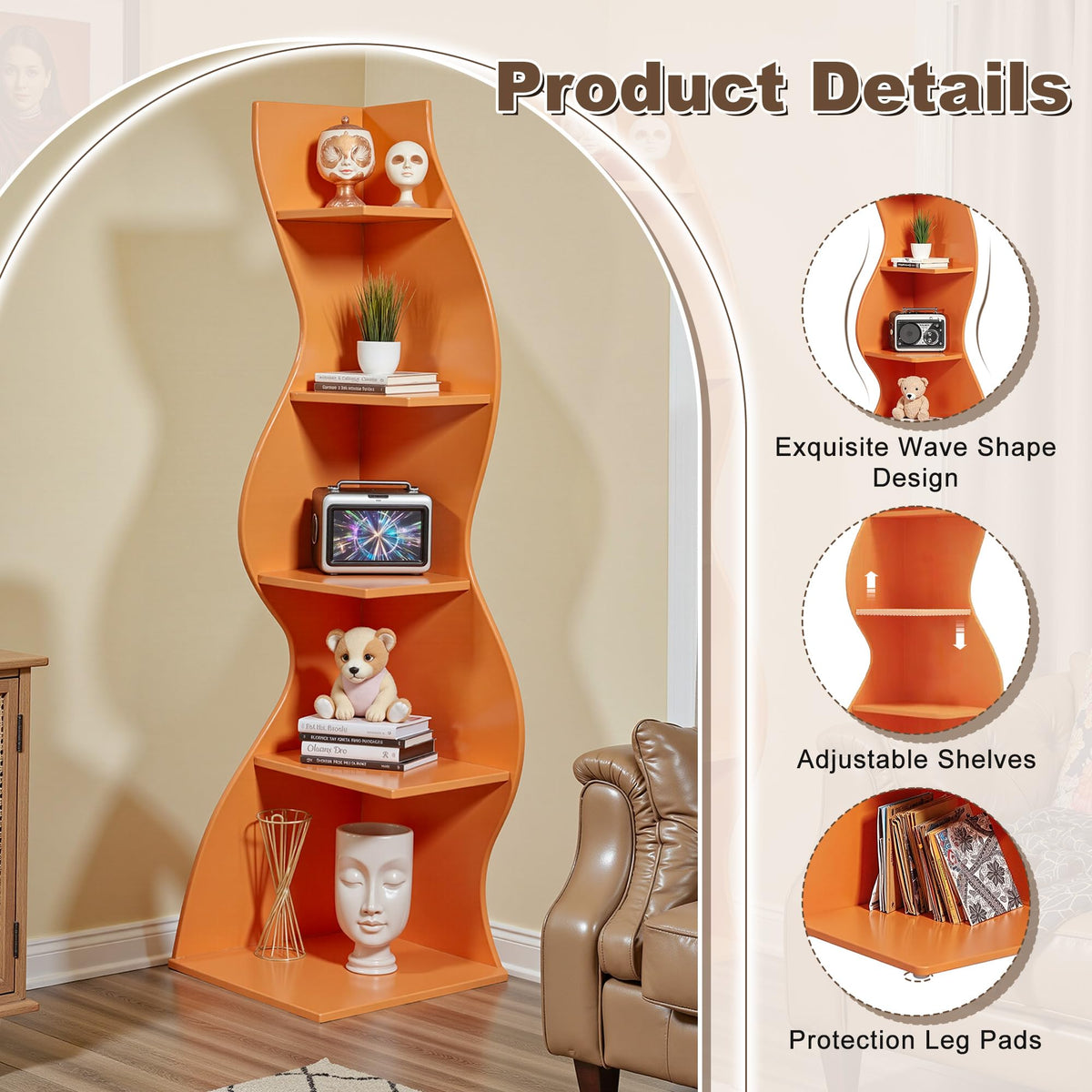 Bookcase Freestanding 71.3" Modern Book Case Display Shelf Tall Bookshelf with S-Shaped Pattern for Bedroom, Home Office, and Living Room, Black