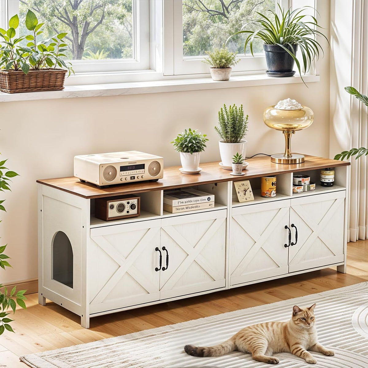 Farmhouse Double Cat Litter Box Cabinet
