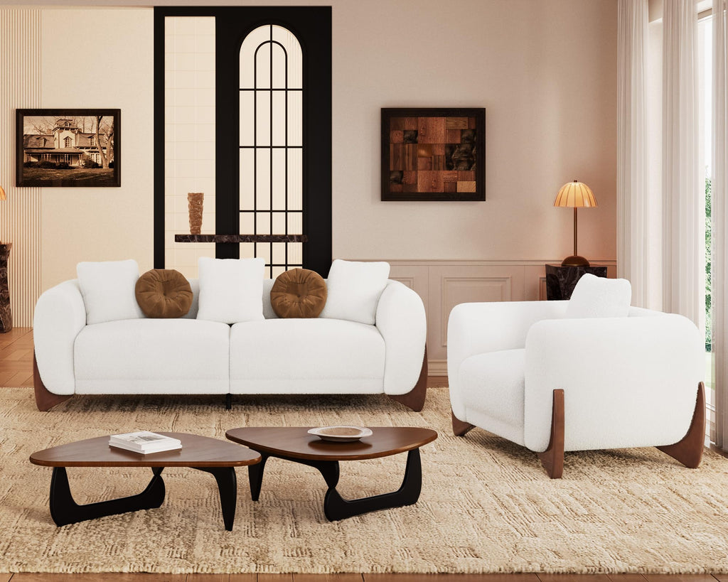 Morden Fort Modern Cloud Sofa Couch - 3 Seater Sherpa Boucle Sofas with Wood Legs