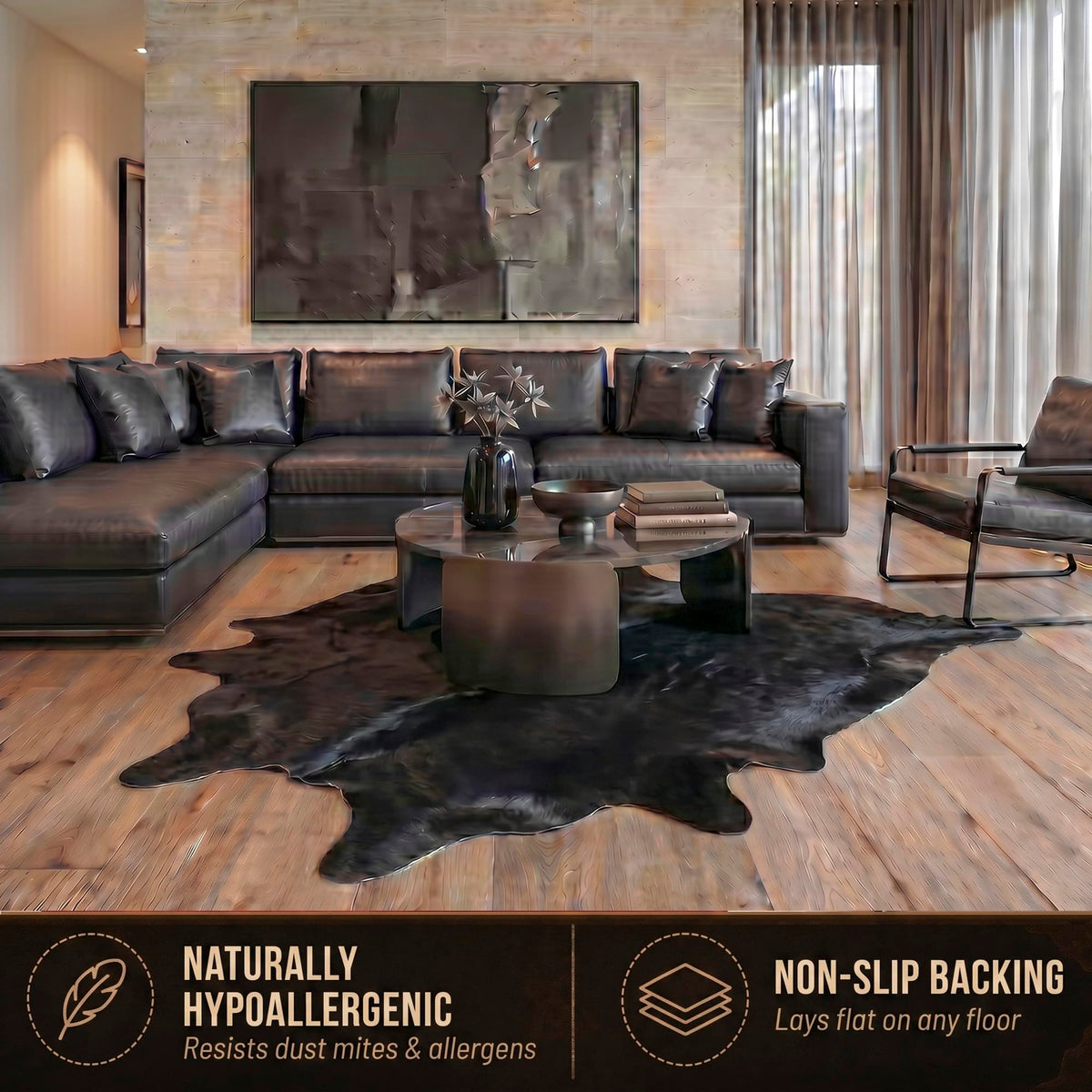 Natural Geneva Cowhide Area Rug, Off-White, 6 ft x 7 ft
