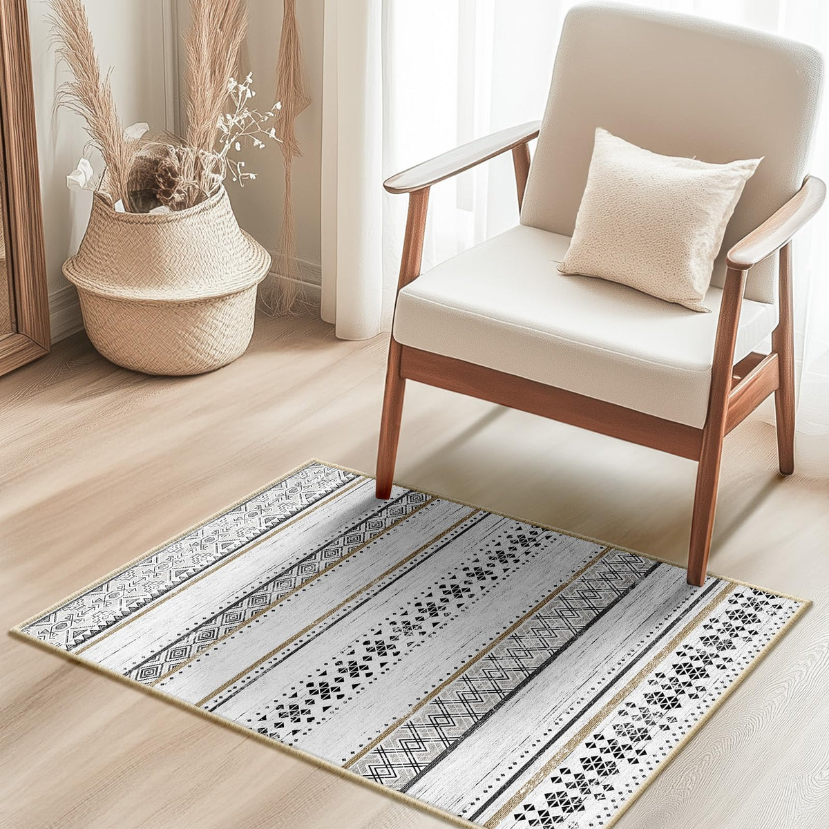 8x10 Washable Area Rugs for Living Room Boho Bedroom Rug Colorful/Black