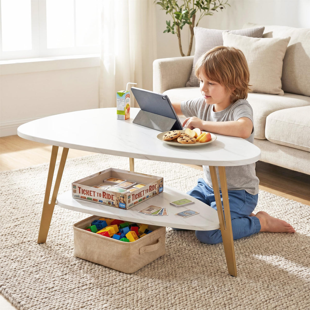 Triangle Coffee Table with Storage Shelf
