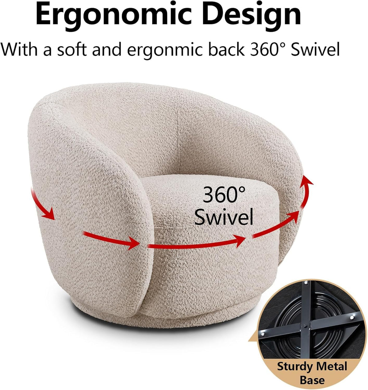 Oversized Boucle Accent Chair, Cream White Sherpa Wingback Chair