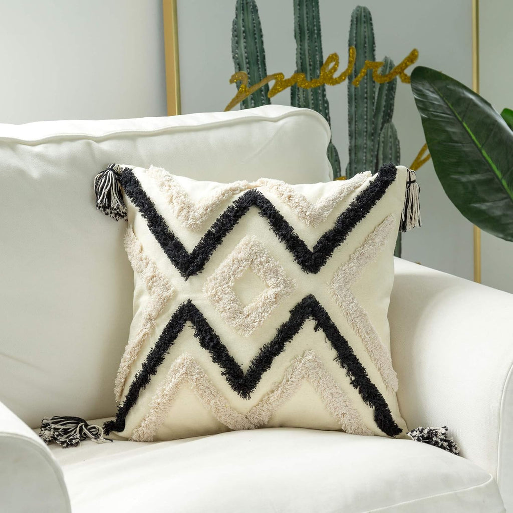 Woven Tufted Boho Throw Pillow Cover