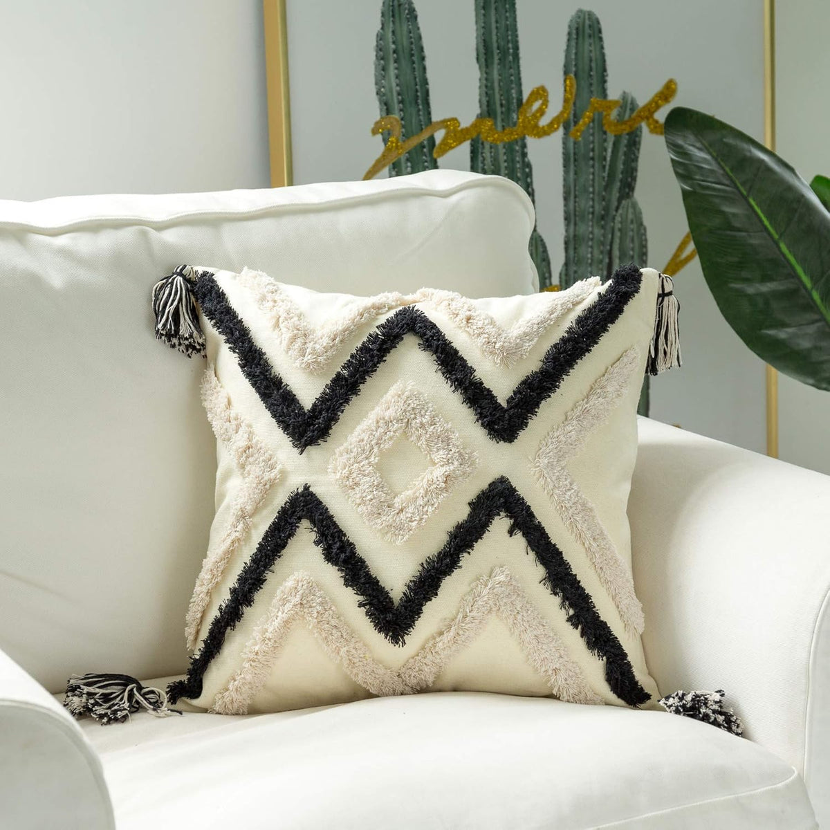 Woven Tufted Boho Throw Pillow Cover