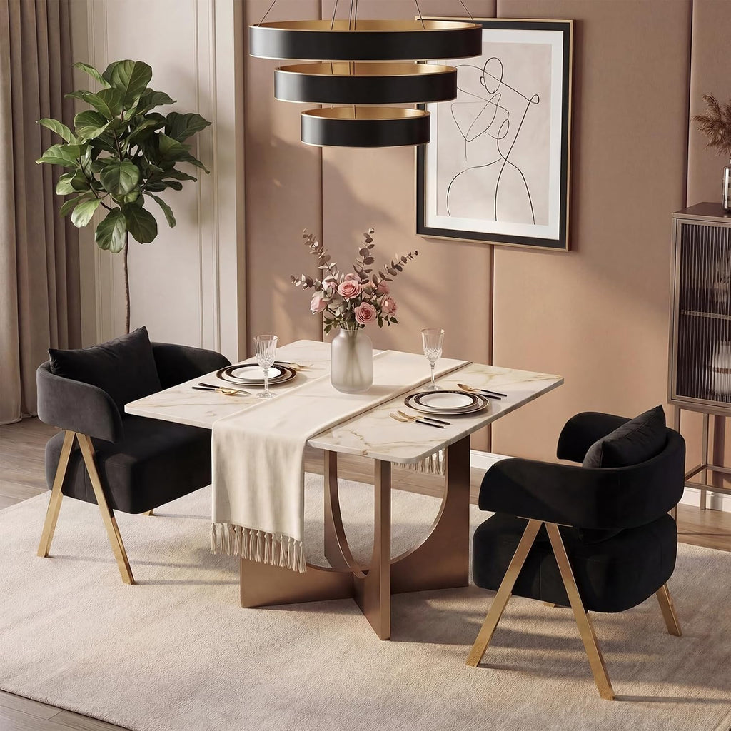 Modern Black Gold Velvet Accent Chairs Set 2, Barrel Armchairs Living Room