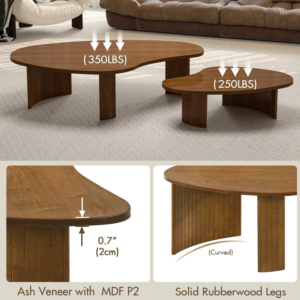 Irregular Nesting Coffee Table Set with Fluted Wood Legs