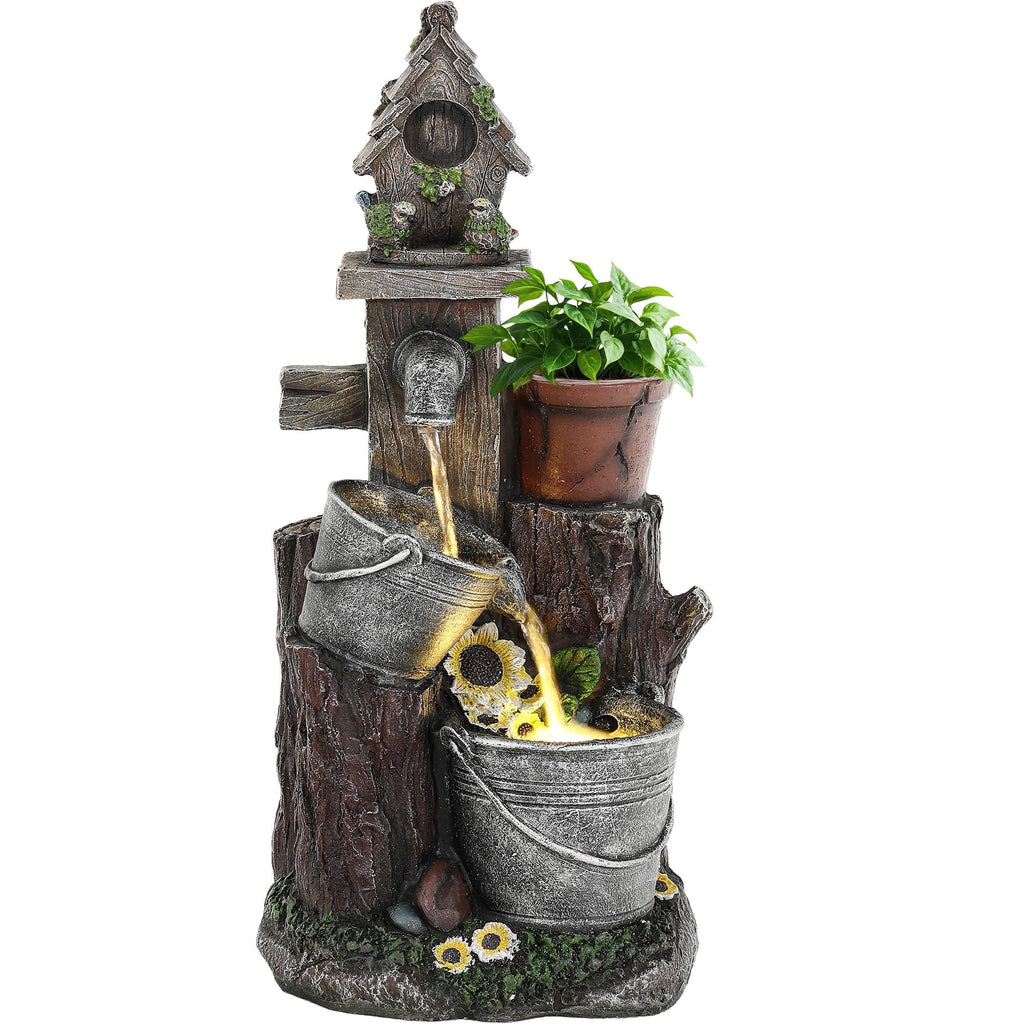 23" H Tiki Statue Outdoor Water Fountain with LED Lights