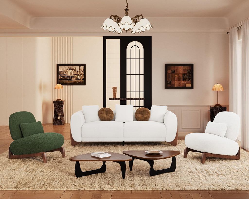 Morden Fort Modern Cloud Sofa Couch - 3 Seater Sherpa Boucle Sofas with Wood Legs