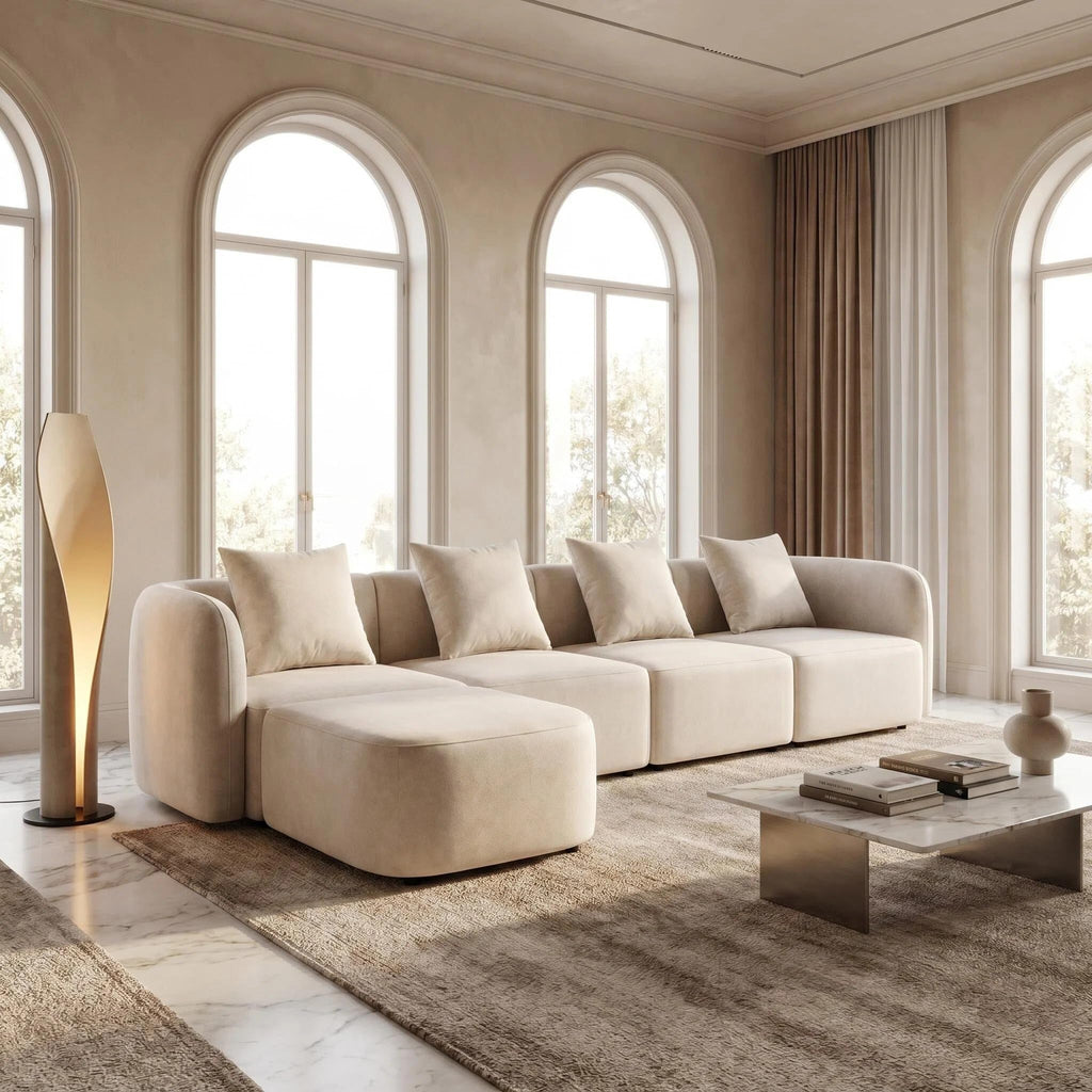 102.36" Curved Sectional Sofa, Gray Velvet 4-Seat Couch