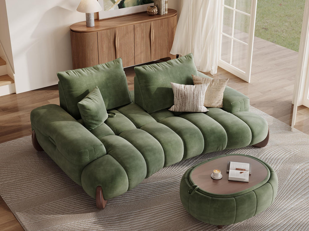 POVISON Arlo 85.2'' Oversized Curved Velvet Loveseat, 2 Seater, Beige