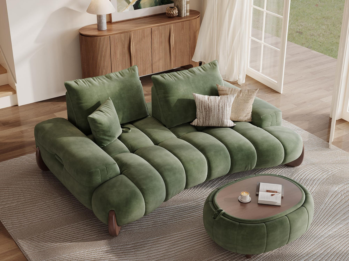 POVISON Arlo 85.2'' Oversized Curved Velvet Loveseat, 2 Seater, Beige