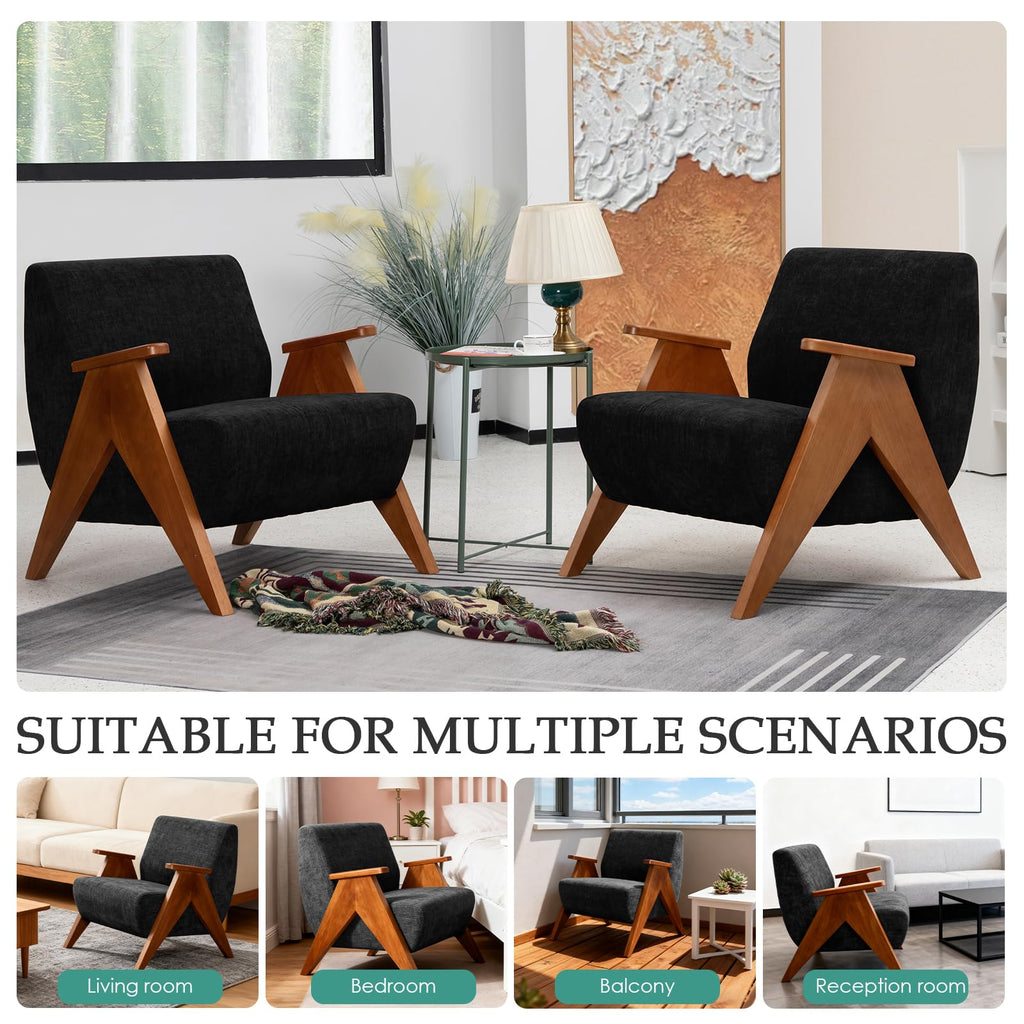 2 Pcs Home Accent Chair Mid Century Modern Accent Chair with Wood Frame