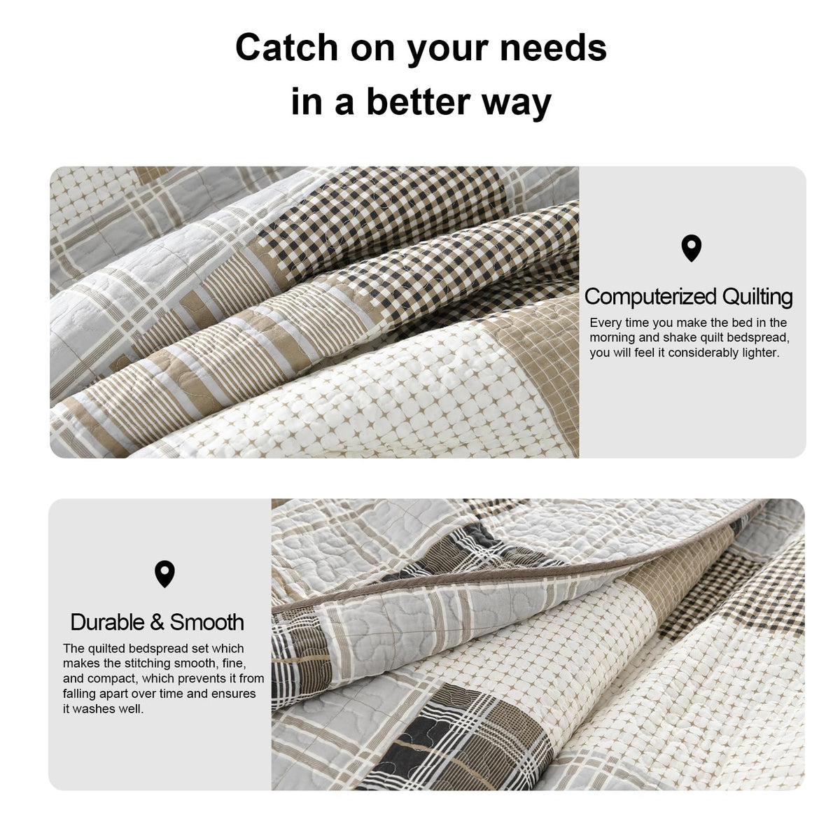 PANGUSHAN 100% Cotton Quilt Set Queen Size