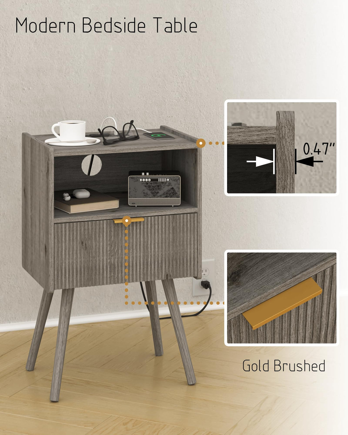 Modern Nightstand with Drawer & Open Shelf