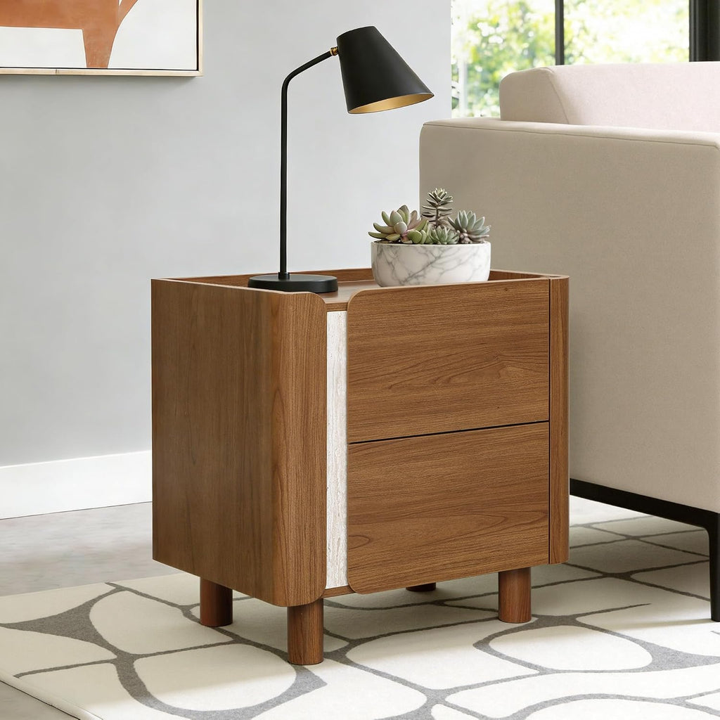 Mid-Century Walnut Two-Drawer Nightstand