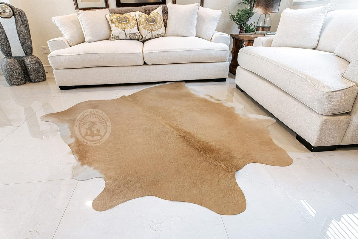 Sunshine Cowhides 100% Genuine Palomino Beige and White Cowhide Rug - Modern Style