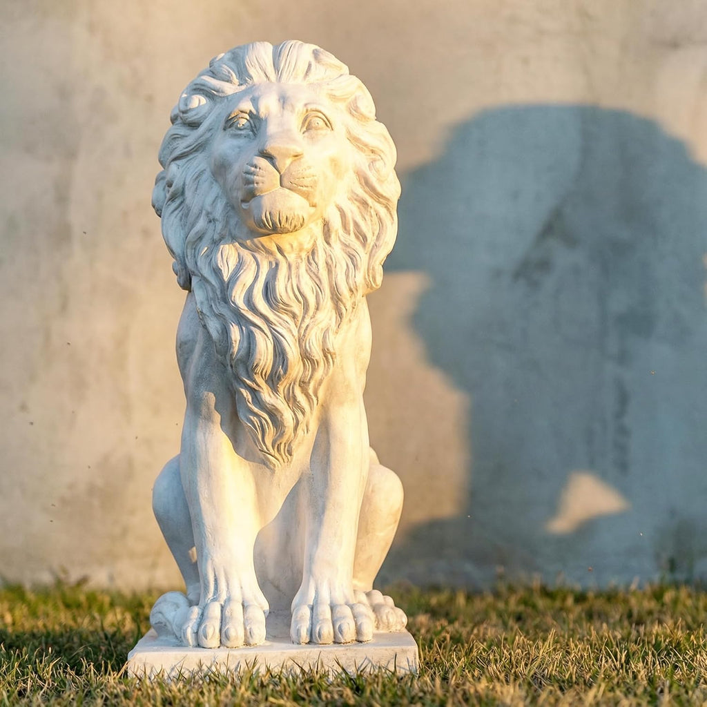 Lion Statue, Outdoor Garden Statues 27in Tall, White