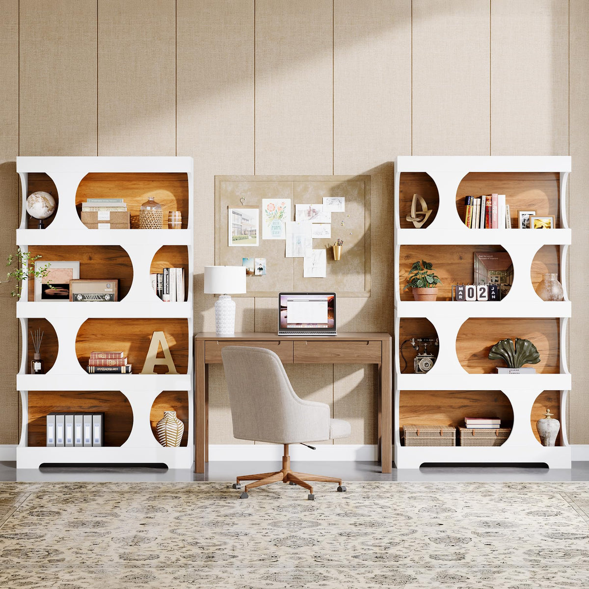 71-Inch S-Shaped 4-Tier Bookcase – Set of 2
